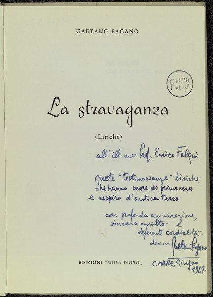 La stravaganza : liriche / Gaetano Pagano