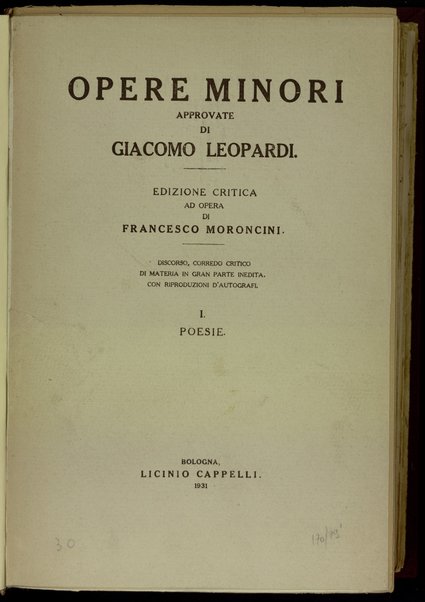 1: Poesie / Giacomo Leopardi