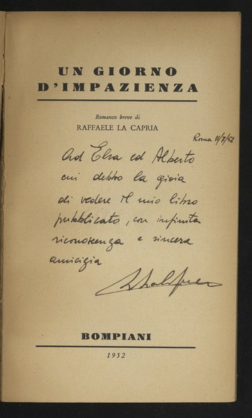 Un giorno d'impazienza : romanzo breve / di Raffaele La Capria