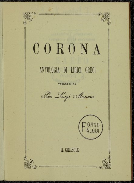 Corona : Antologia di lirici greci / tradotti da Pier Luigi Mariani