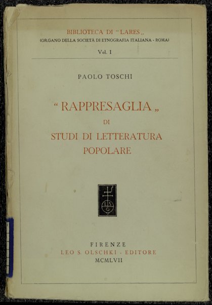 "Rappresaglia" di studi di letteratura popolare / Paolo Toschi