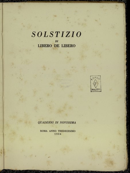 Solstizio / di Libero De Libero