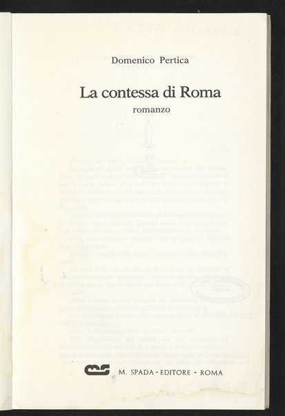 La contessa di Roma : romanzo / Domenico Pertica