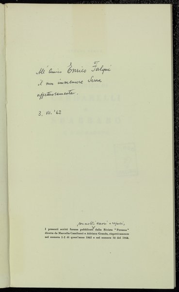 ClassicitÃ  di Cardarelli ; *Sbarbaro e l'oleandro / Ettore Serra