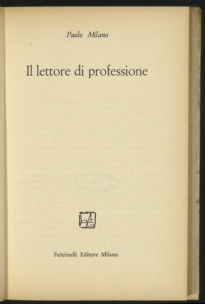 Il lettore di professione / Paolo Milano