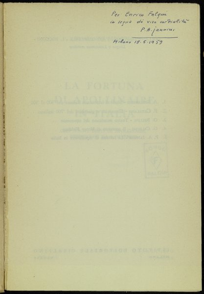 La fortuna di Apollinaire in Italia / P. A. Jannini ; con nuovi testi di Apollinaire presentati da R. Warnier