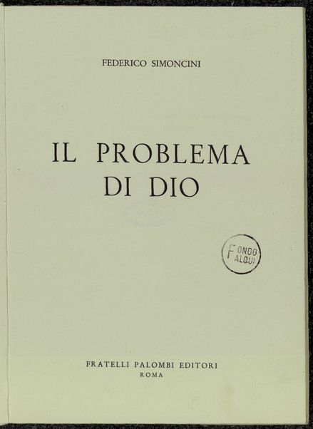 Il problema di Dio / Federico Simoncini