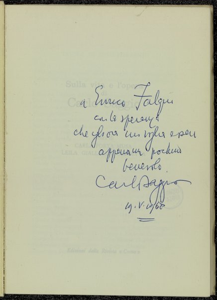 Sulla vita e l'opera di Carlo Saggio / a cura di Carla Porta Musa, Leila Giallella Corbetta