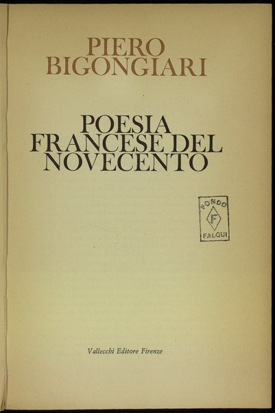 Poesia francese del Novecento / Piero Bigongiari