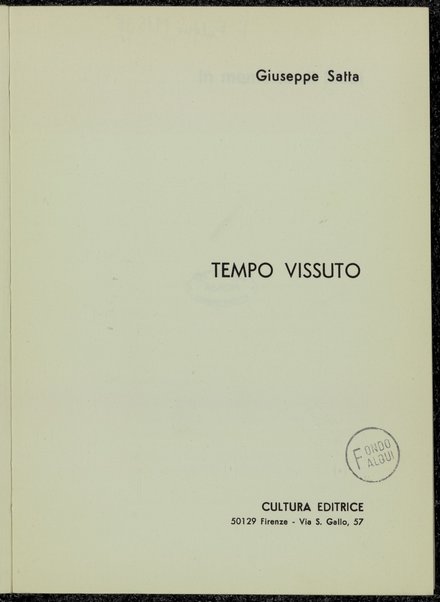 Tempo vissuto / Giuseppe Satta