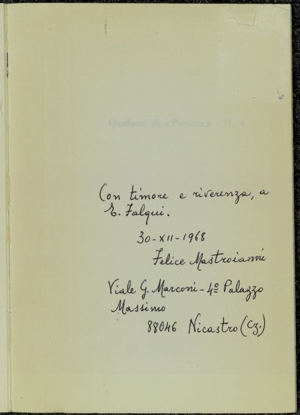 Il vento dopo mezzodÃ¬ / Felice Mastroianni ; prefazione di Mario Luzi