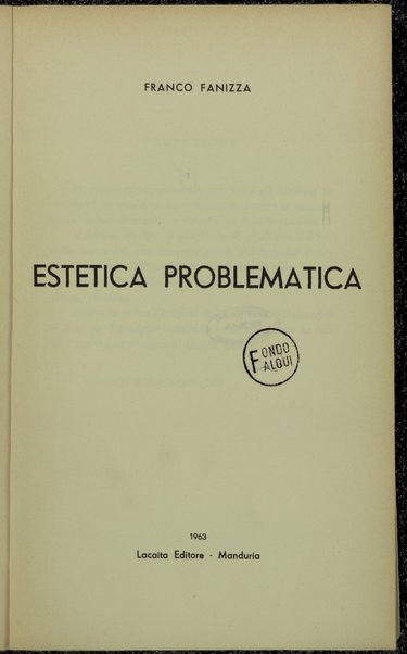 Estetica problematica / Franco Fanizza