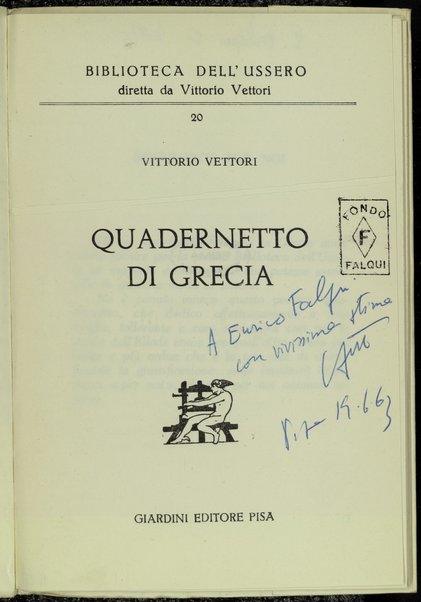 Quadernetto di Grecia / Vittorio Vettori