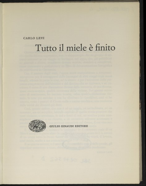 Tutto il miele Ã¨ finito / Carlo Levi