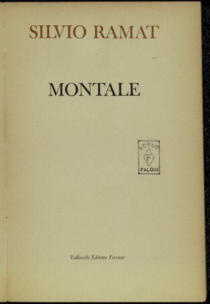 Montale / Silvio Ramat