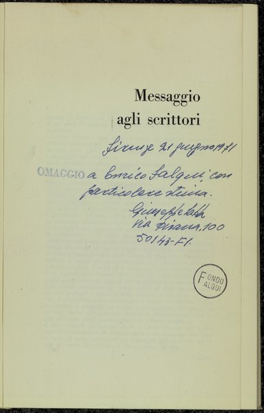 Messaggio agli scrittori / [Giuseppe Satta]