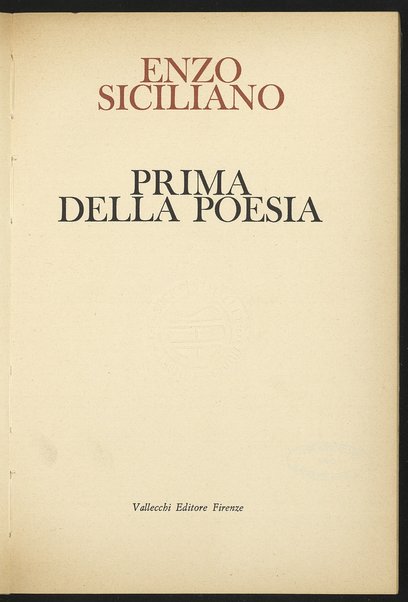 Prima della poesia / Enzo Siciliano