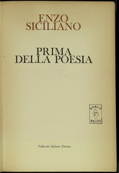 Prima della poesia / Enzo Siciliano