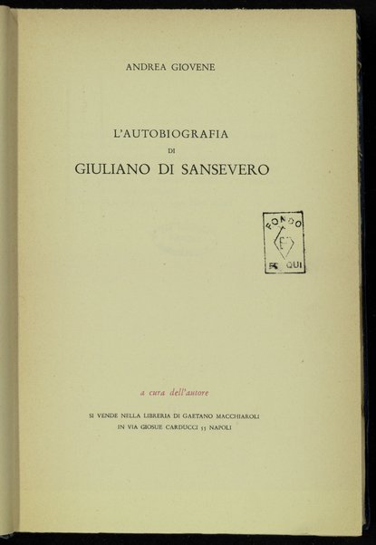 L'autobiografia di Giuliano di Sansevero / Andrea Giovene