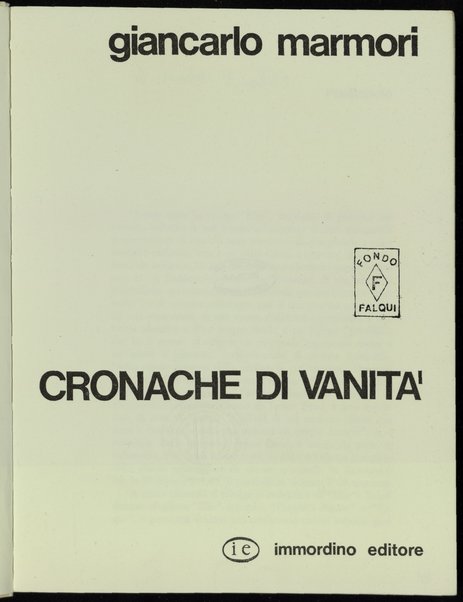 Cronache di vanita / Giancarlo Marmori