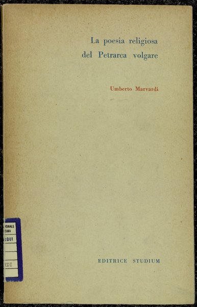 La poesia religiosa del Petrarca volgare / Umberto Marvardi