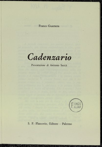 Cadenzario / Franco Guarnera ; presentazione di Antonio Sacca