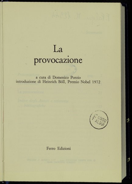 La provocazione / a cura di Domenico Porzio ; introduzione di Heinrich Boll