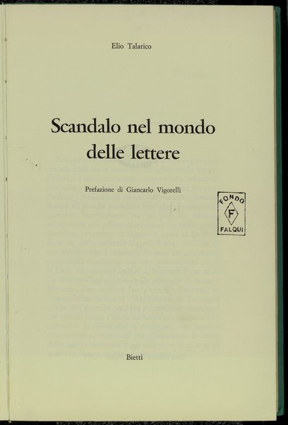 Scandalo nel mondo delle lettere / Elio Talarico ; prefazione di Giancarlo Vigorelli