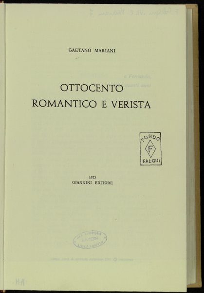 Ottocento romantico e verista / Gaetano Mariani