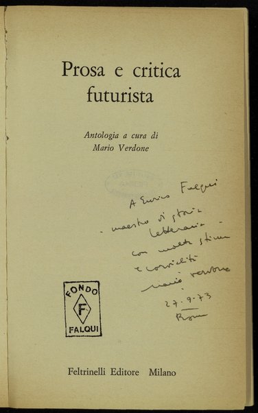 Prosa e critica futurista / antologia a cura di Mario Verdone