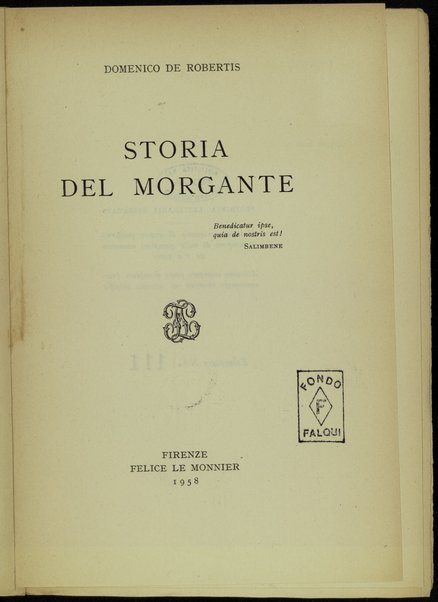 Storia del Morgante / Domenico De Robertis
