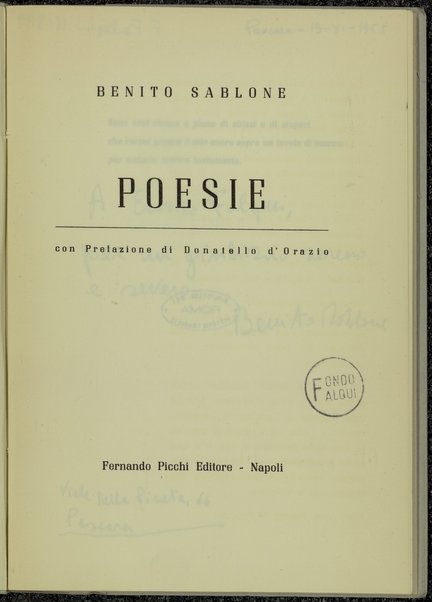 Poesie / Benito Sablone ; con prefazione di Donatello D'Orazio