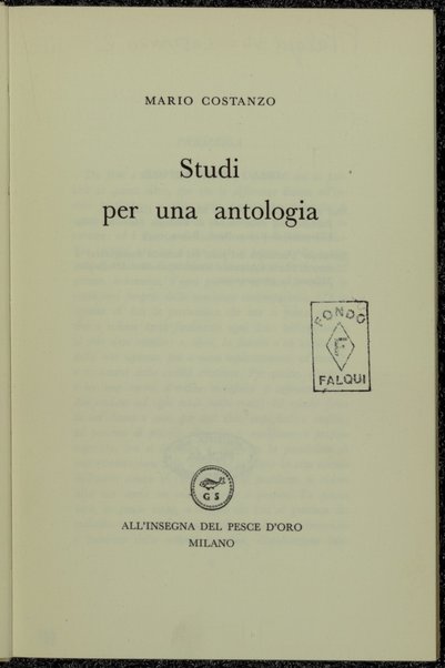 Studi per una antologia / Mario Costanzo