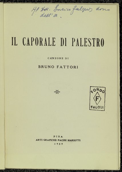 Il caporale di Palestro : canzone / Bruno Fattori