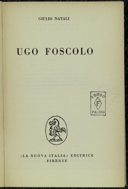 Ugo Foscolo / Giulio Natali