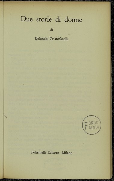 Due storie di donne / di Rolando Cristofanelli