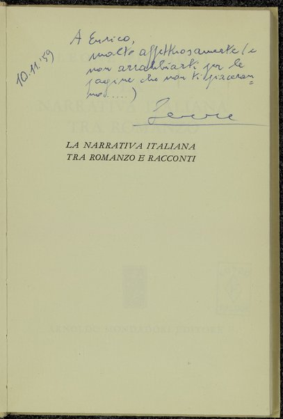 La narrativa italiana tra romanzo e racconti / Leone Piccioni