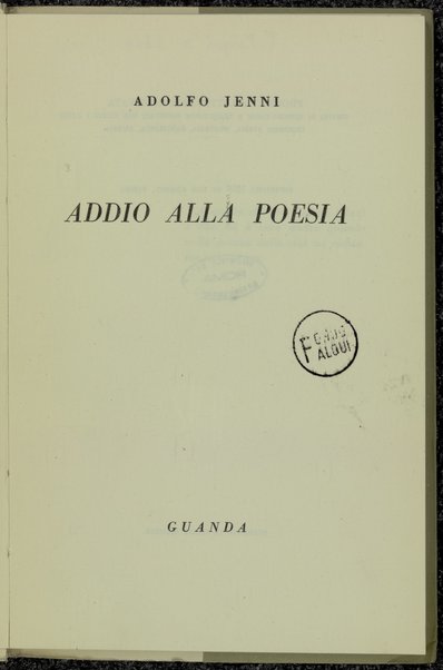 Addio alla poesia / Adolfo Jenni