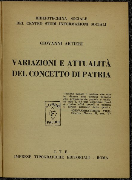 Variazioni e attualita del concetto di patria