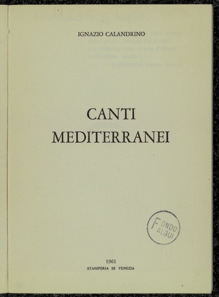 Canti mediterranei / Ignazio Calandrino