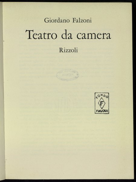 Teatro da camera / Giordano Falzoni