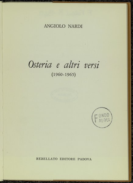 Osteria e altri versi : 1960-1965 / Angiolo Nardi