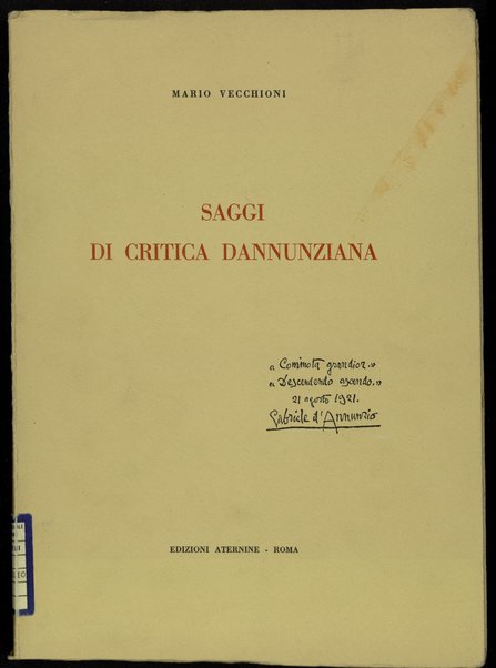 Saggi di critica dannunziana / Mario Vecchioni