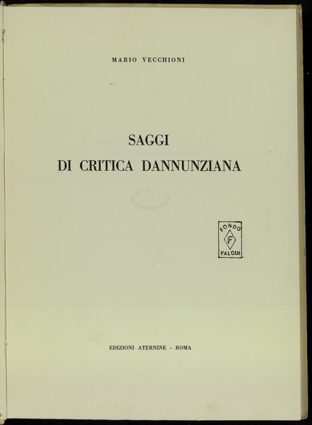 Saggi di critica dannunziana / Mario Vecchioni