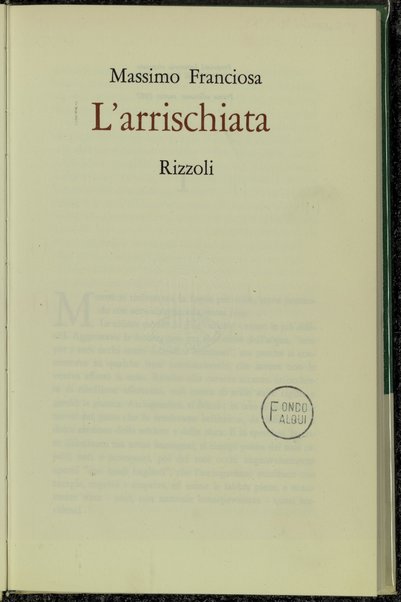 L'arrischiata / Massimo Franciosa