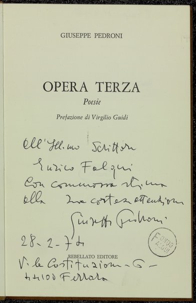 Opera terza : poesie / prefazione di Virgilio Guidi