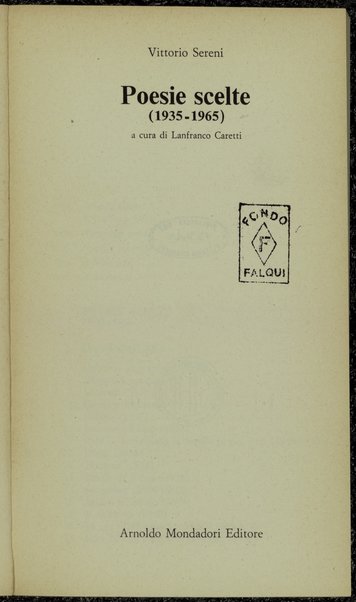 Poesie scelte : 1935-1965 / Vittorio Sereni ; a cura di Lanfranco Caretti