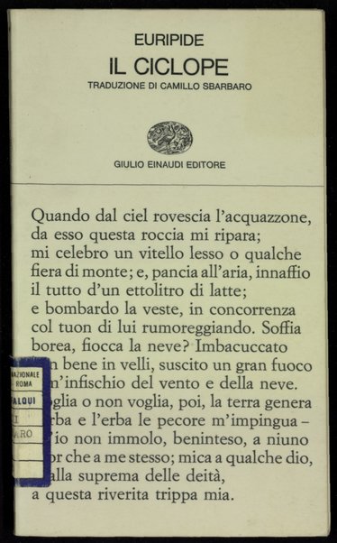 Il ciclope / Euripide ; prefazione di Alceste Angelini ; traduzione di Camillo Sbarbaro