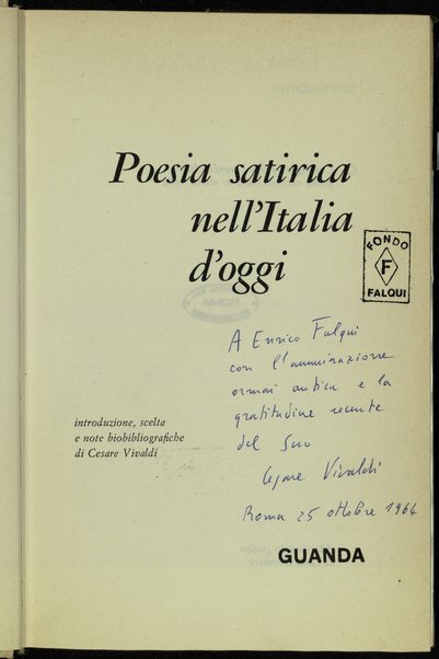 Poesia satirica nell'Italia d'oggi /  introduzione, scelta e note biobibliografiche di Cesare Vivaldi
