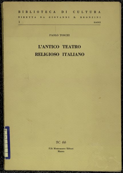 L'antico teatro religioso italiano / Paolo Toschi